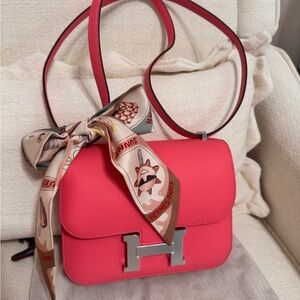 Hermes mini Constance in Rose Azalee with palladium hardware
